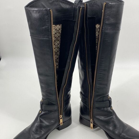 Tory Burch Leather Knee High Logo Riding Boots Black Size 6‎ - Picture 9 of 16